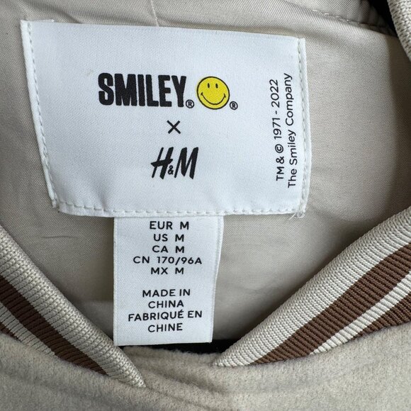 H&M X Smiley Varity Jacket Tan Embroiderer Snap Jacket Men's size M - Picture 6 of 7